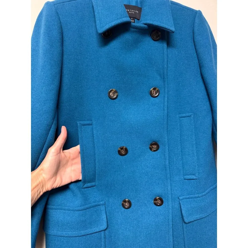 ANN TAYLOR Wool Blend Refined Peacoat Deep Lagoon, Sz SP